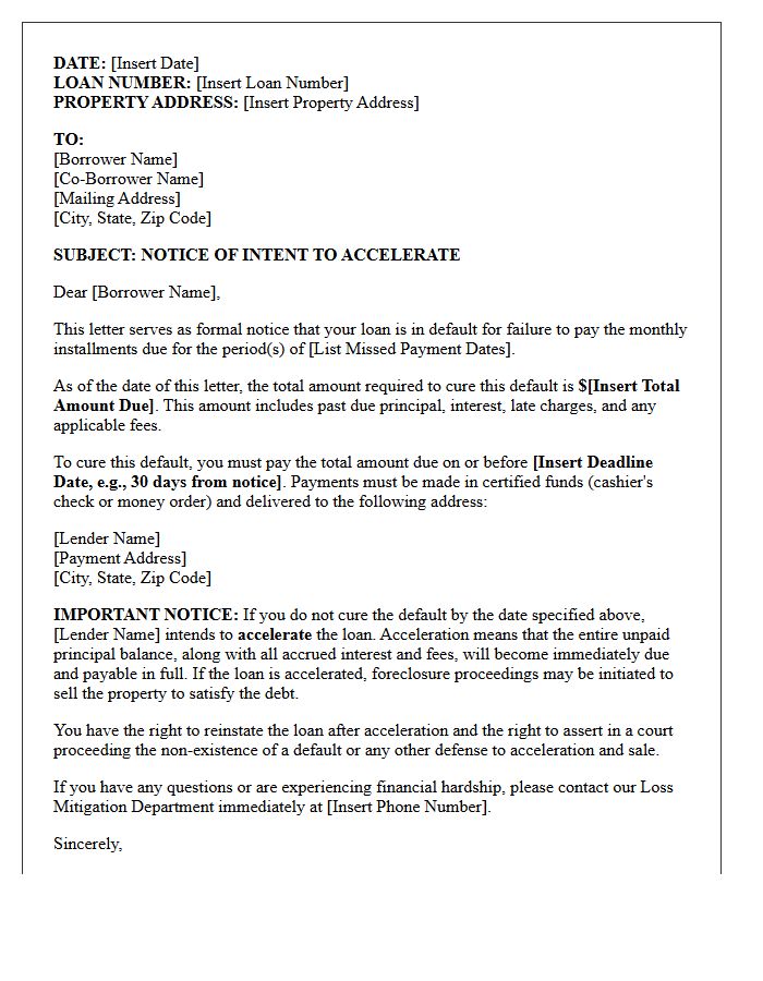 Notice of Intent to Accelerate Loan Letter