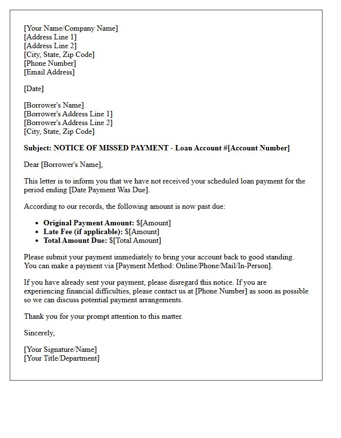 Personal Loan Missed Payment Notification Letter