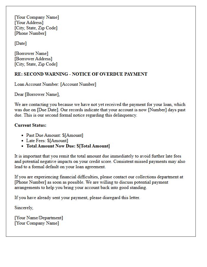 Second Missed Loan Payment Warning Letter