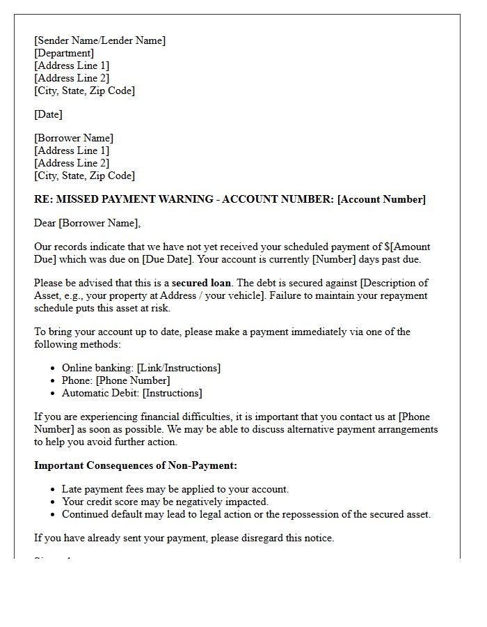 Secured Loan Missed Payment Warning Letter