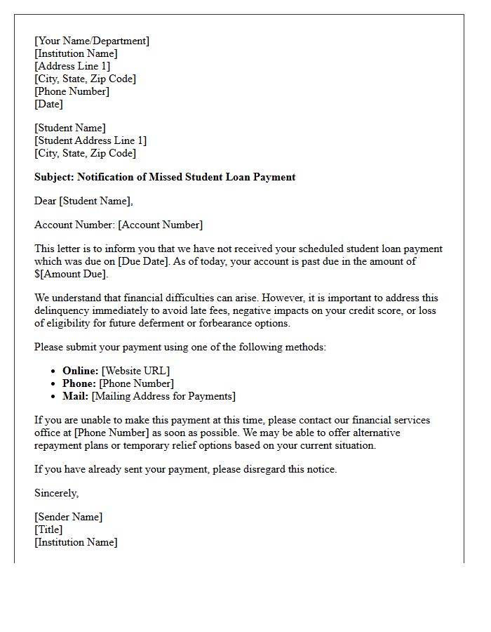 Student Loan Missed Payment Notification Letter