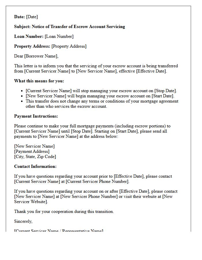 Escrow Account Servicing Transfer Letter