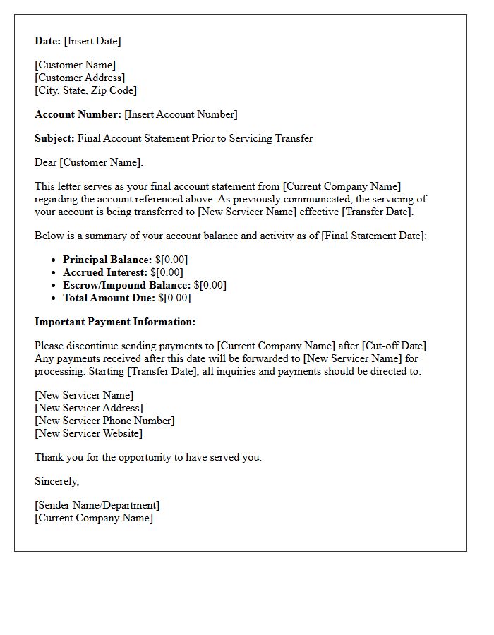 Final Account Statement Letter Prior to Servicing Transfer