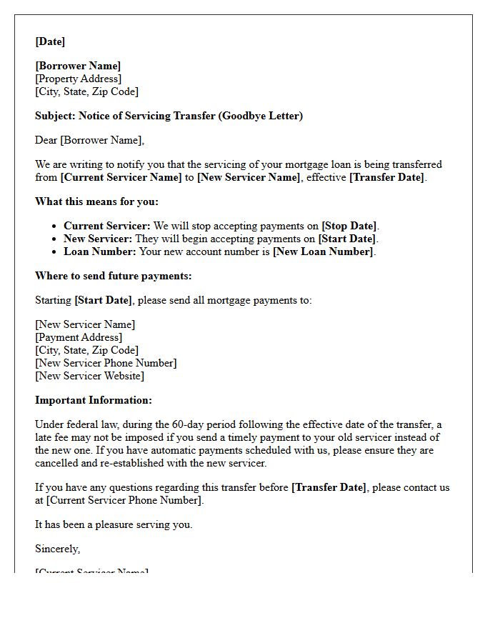Goodbye Notification Letter for Outgoing Servicer