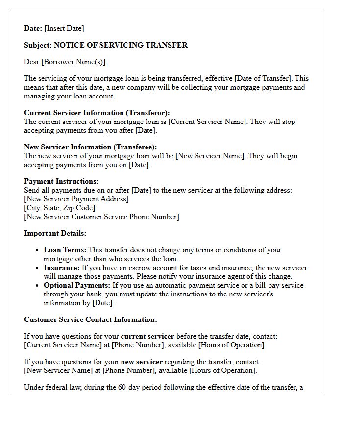 Joint Notification Letter of Servicing Transfer