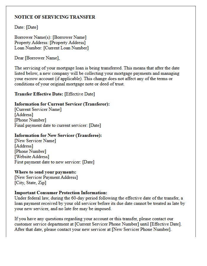 Mortgage Servicing Transfer Notification Letter
