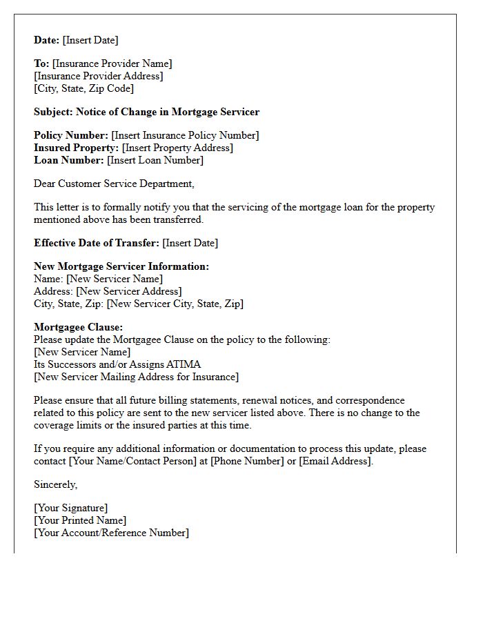 Notification Letter of Servicing Transfer to Insurance Provider