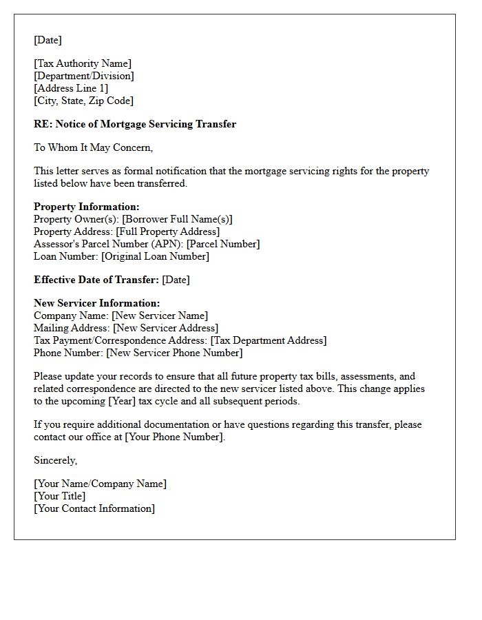Notification Letter of Servicing Transfer to Tax Authority