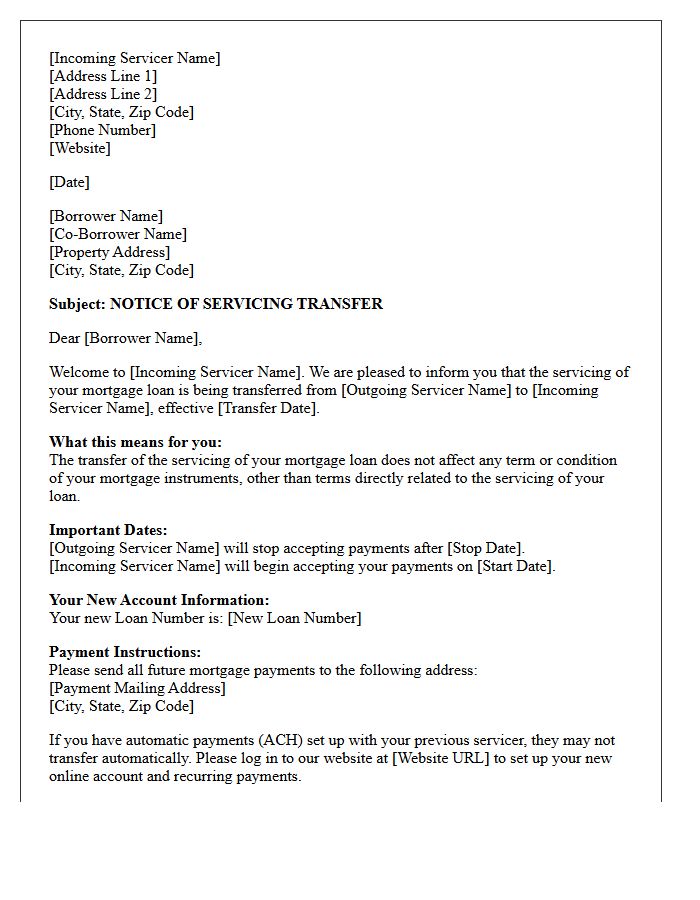 Welcome Notification Letter for Incoming Servicer