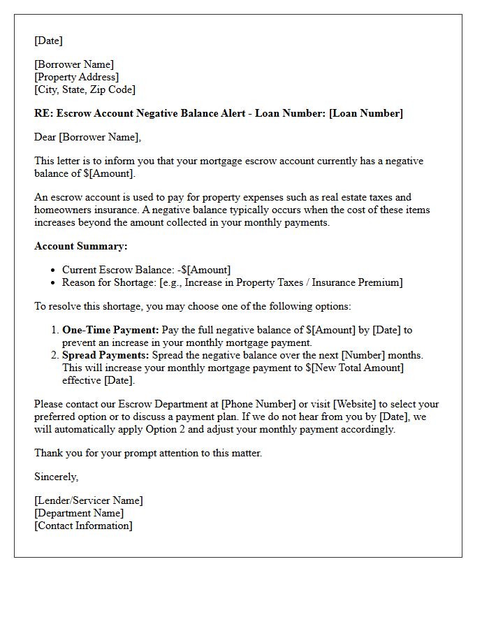 Escrow Account Negative Balance Alert Letter