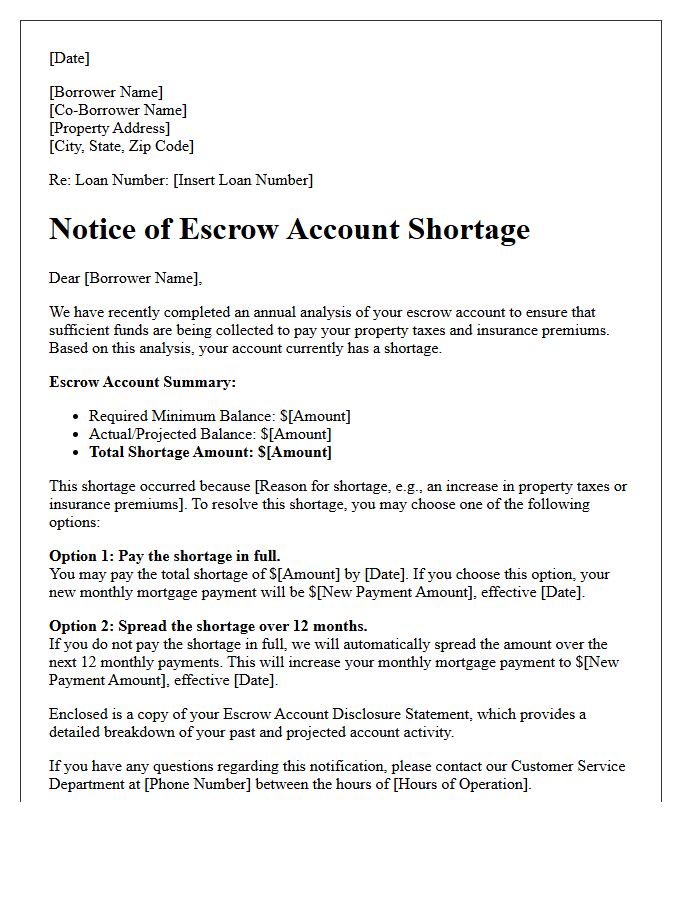 Initial Notification of Escrow Account Shortage Letter