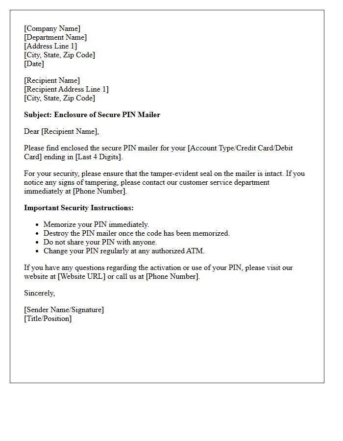 Enclosure Of Secure Pin Mailer