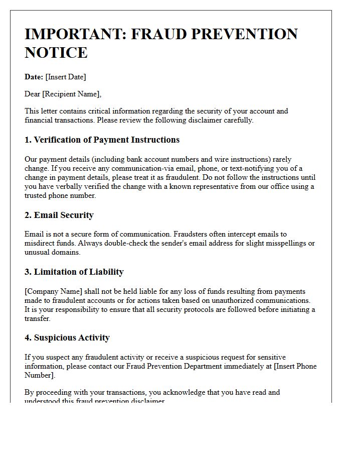 Important Fraud Prevention Letter Disclaimer