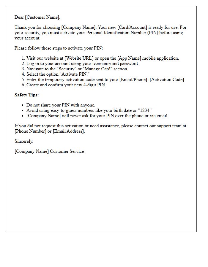 Instructions For Initial Pin Activation