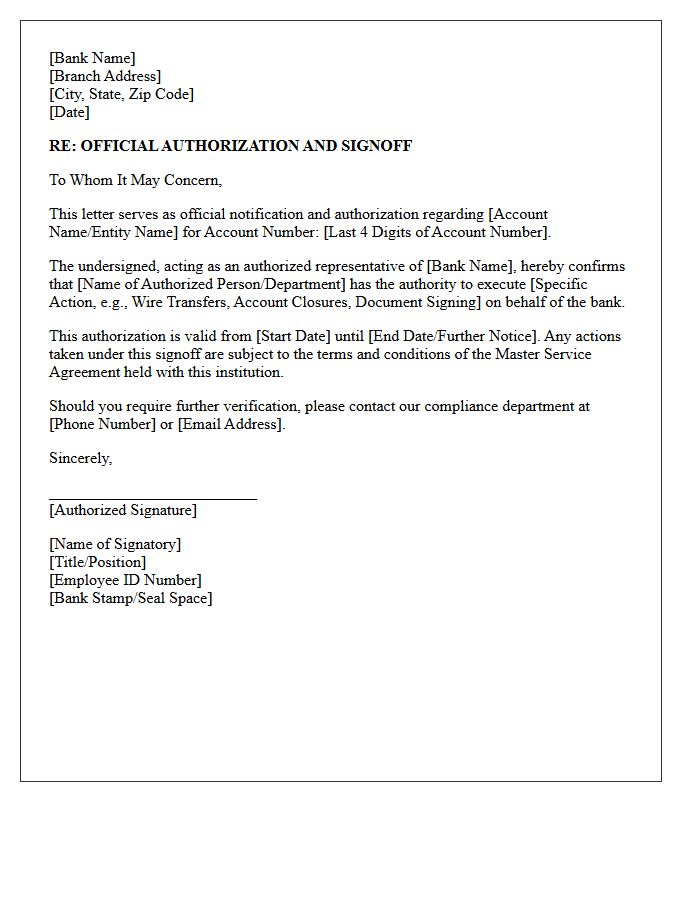 Official Bank Letter Signoff And Authorization