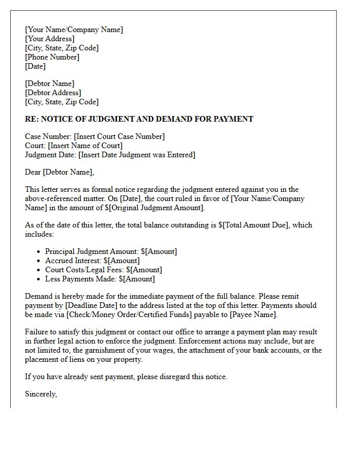 Creditor Post-Judgment Debt Notice Letter