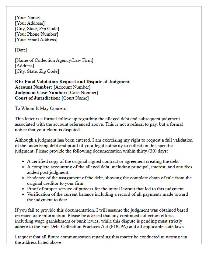 Final Post-Judgment Debt Validation Letter