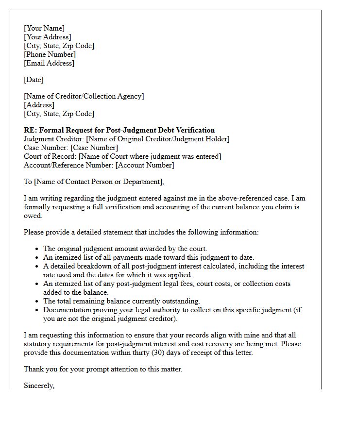 Formal Post-Judgment Debt Verification Letter