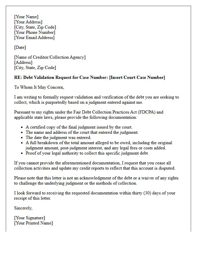 Official Post-Judgment Debt Validation Letter