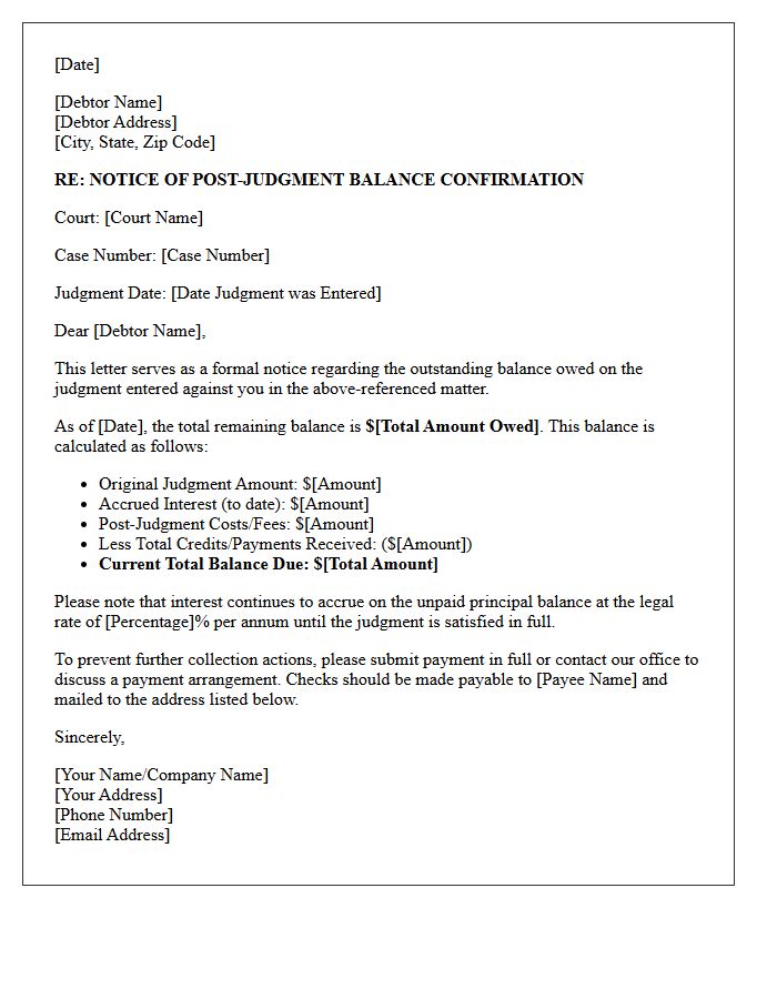 Post-Judgment Balance Confirmation Notice Letter
