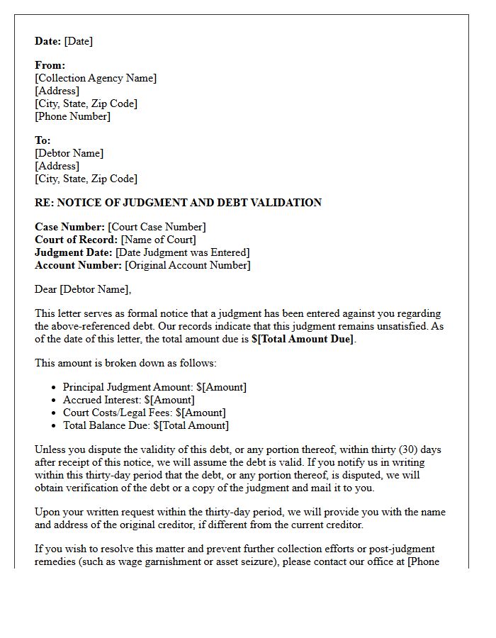 Post-Judgment Collection Validation Notice Letter