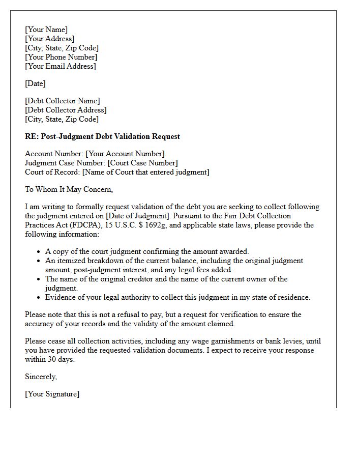 Post-Judgment Debt Validation Notice Letter