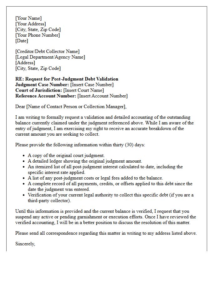Post-Judgment Outstanding Debt Validation Letter