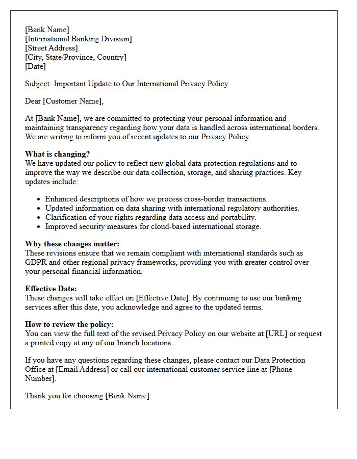 International Banking Privacy Policy Revision Letter