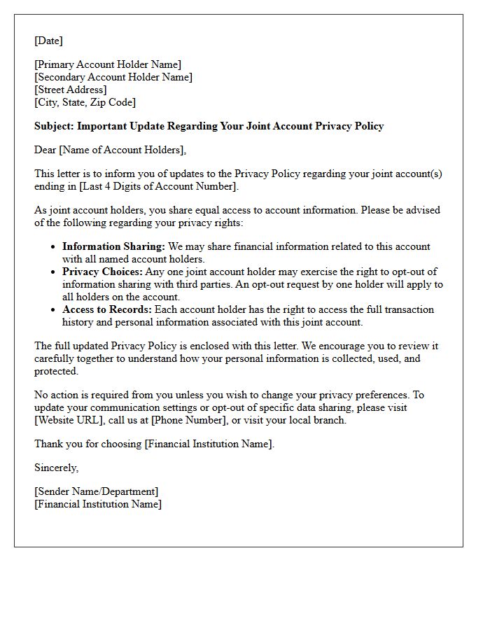Joint Account Holder Privacy Policy Notification Letter