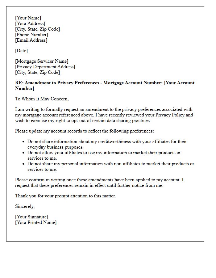 Mortgage Account Privacy Policy Amendment Letter