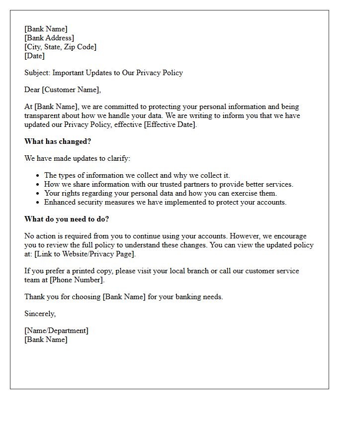 Retail Banking Privacy Policy Update Notification Letter