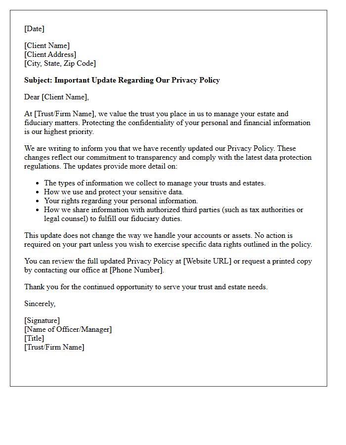 Trust and Estate Services Privacy Policy Update Letter