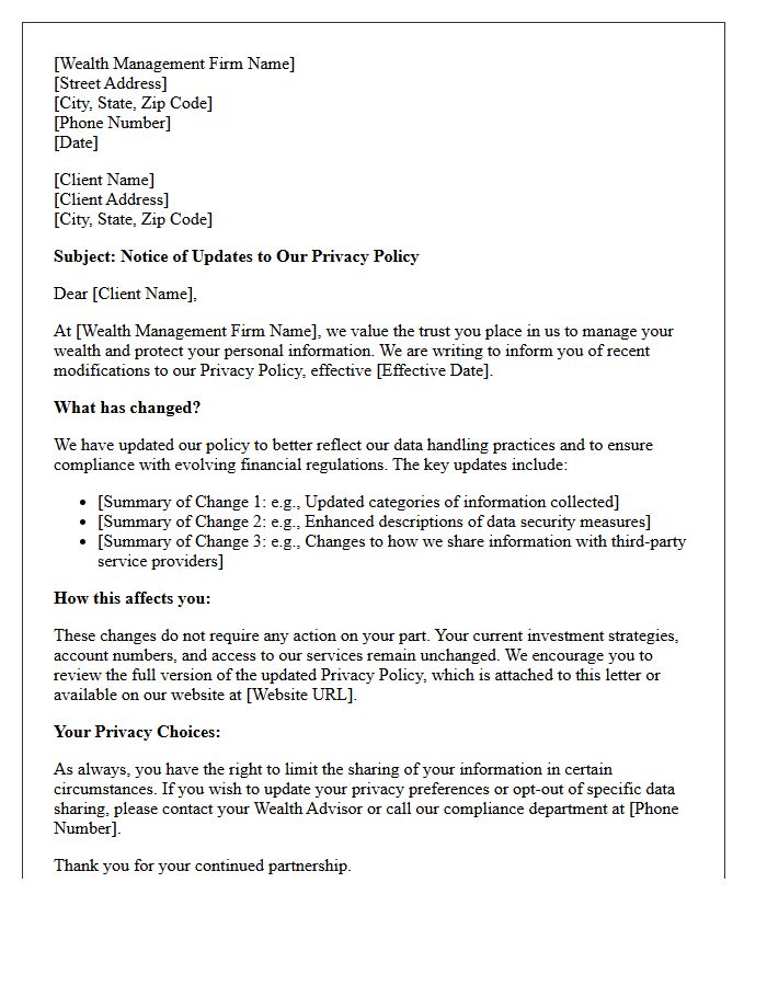 Wealth Management Privacy Policy Modification Letter