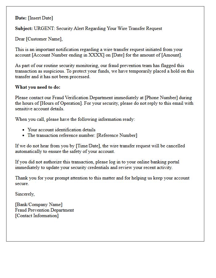 Customer Notification Letter for Suspicious Wire Transfer Interception