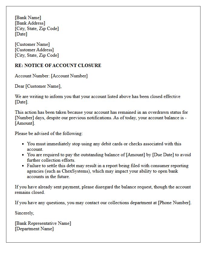 Account Closure Due to Unresolved Overdraft Letter