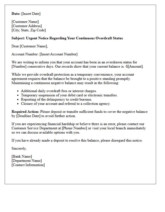Continuous Overdraft Warning Letter