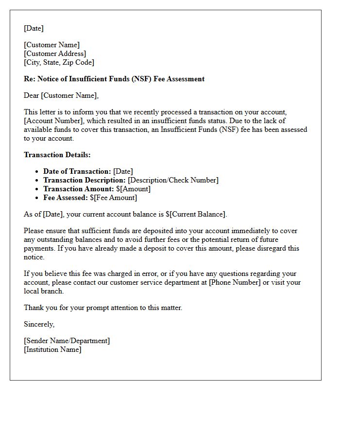 Insufficient Funds Fee Assessment Letter