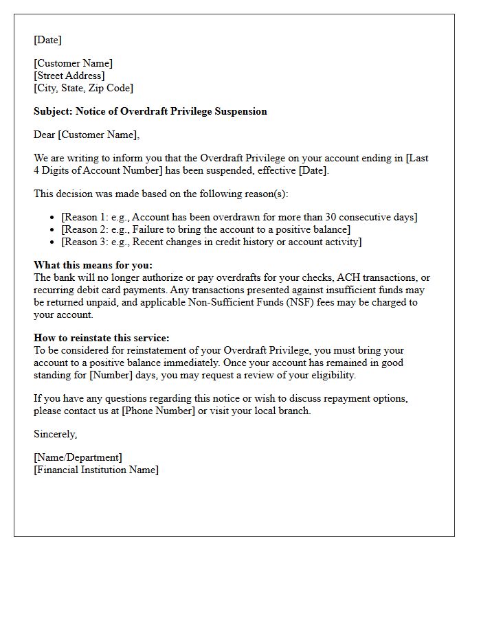 Overdraft Privilege Suspension Letter