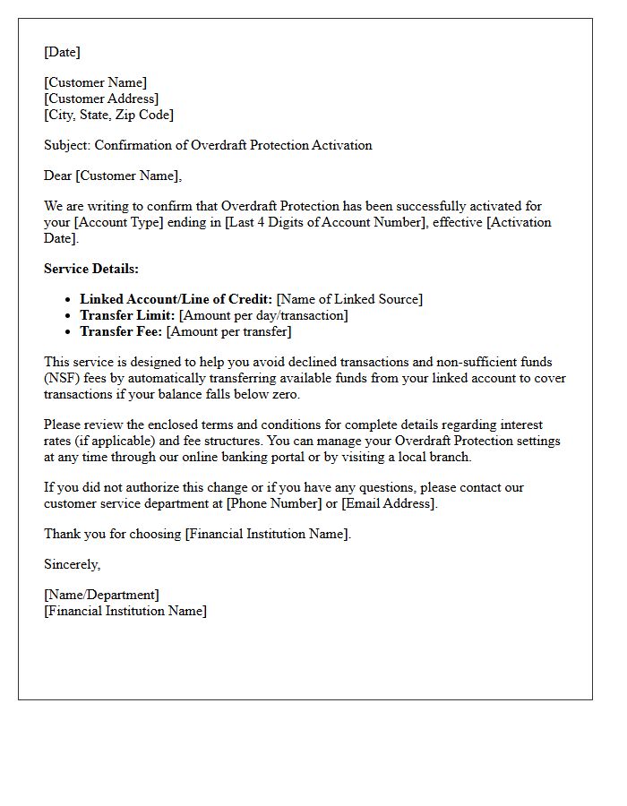 Overdraft Protection Activation Letter
