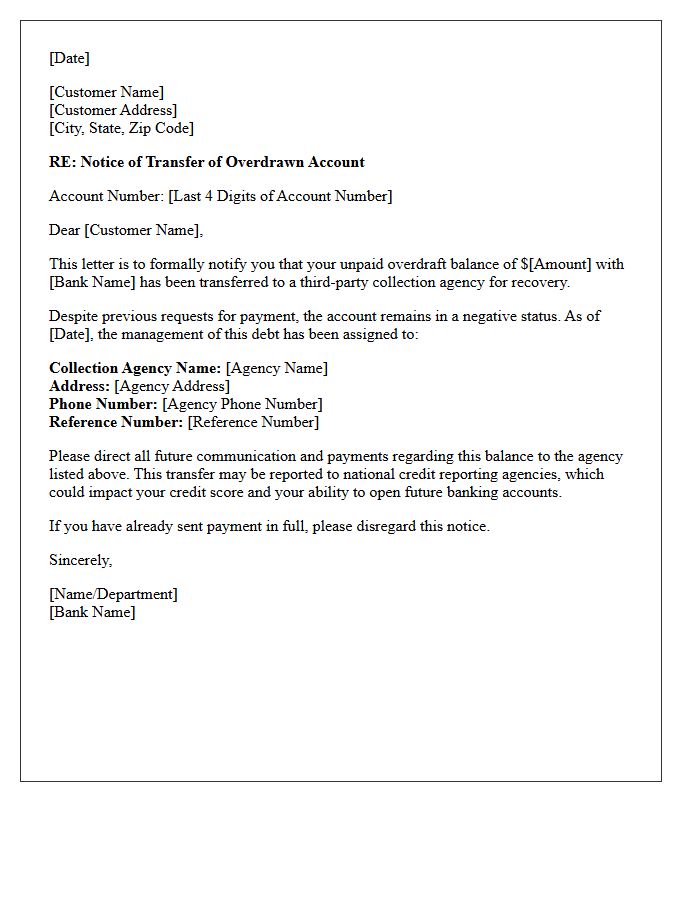 Unpaid Overdraft Collection Transfer Letter