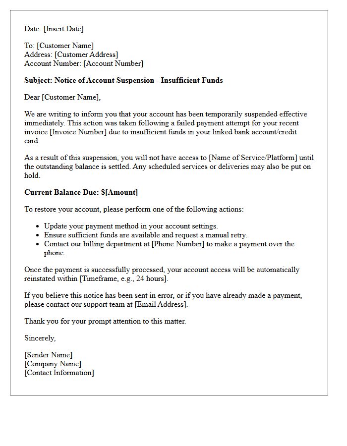 Account Suspension Due To Insufficient Funds Letter