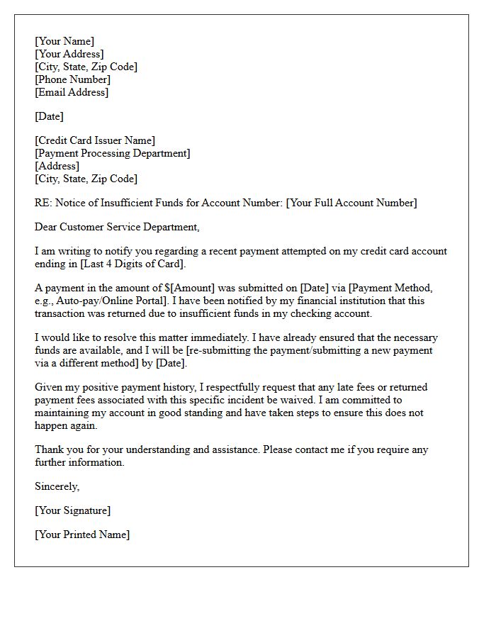 Credit Card Payment Insufficient Funds Letter