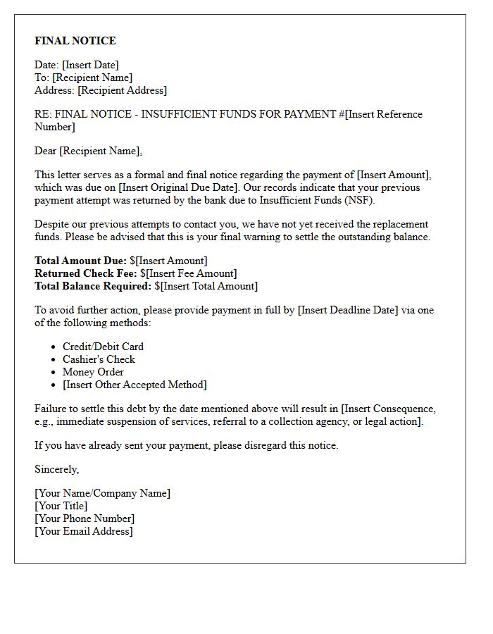 Final Notice Insufficient Funds Warning Letter