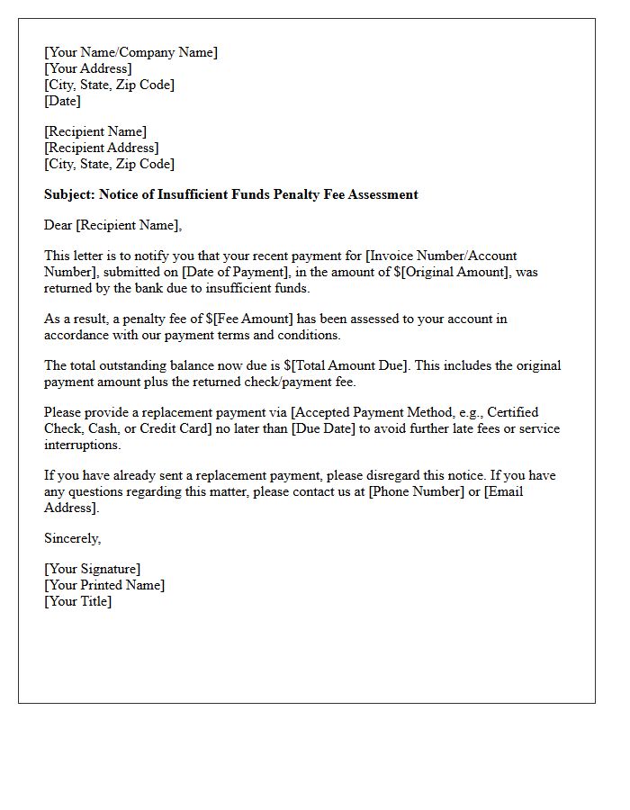 Insufficient Funds Penalty Fee Assessment Letter