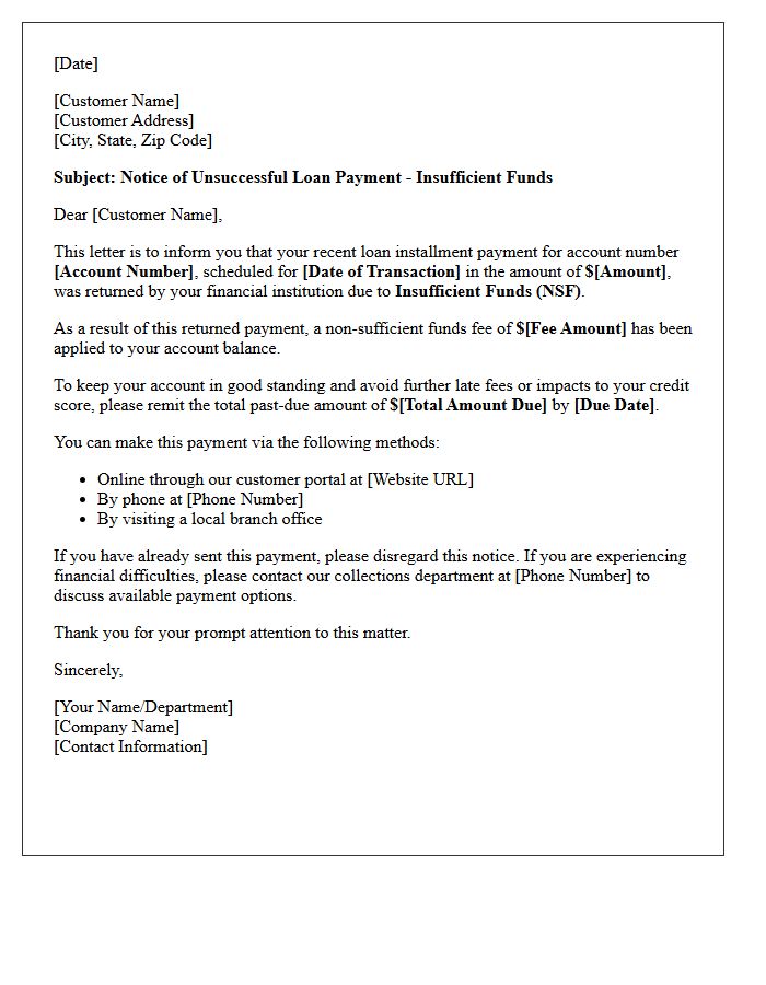 Loan Installment Insufficient Funds Letter