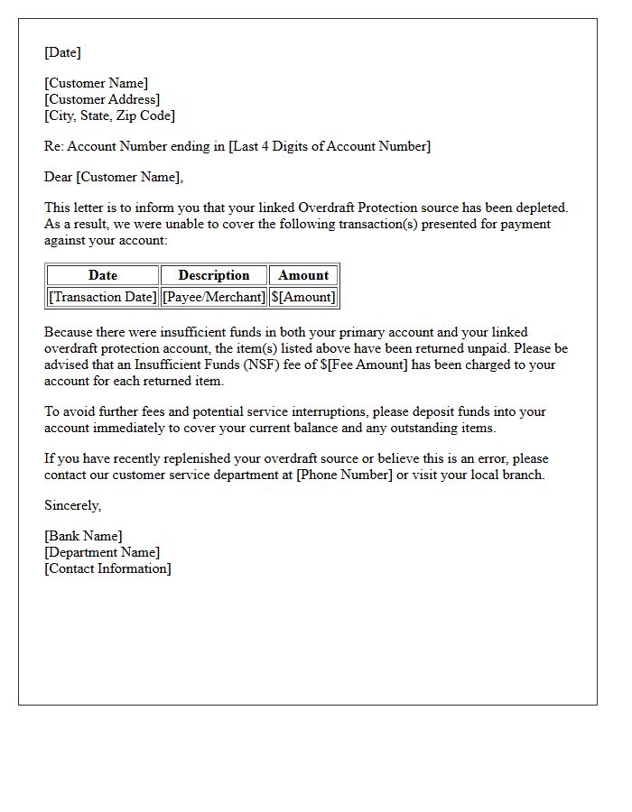 Overdraft Protection Depletion Insufficient Funds Letter