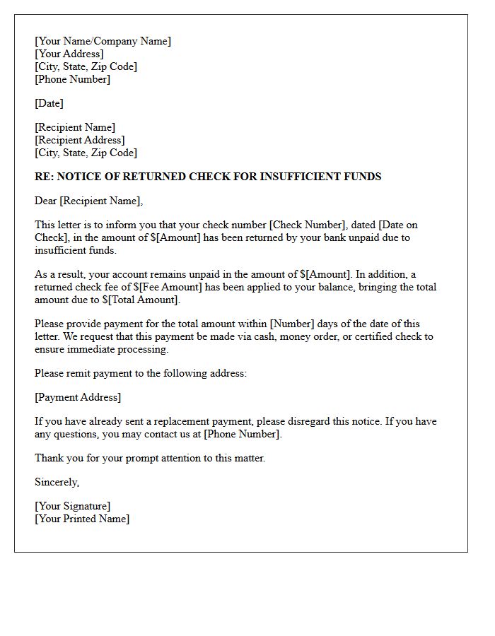 Returned Check Insufficient Funds Letter