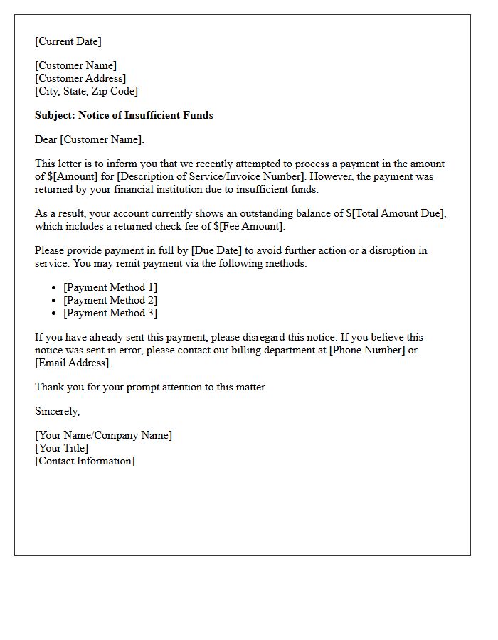 Standard Insufficient Funds Notification Letter