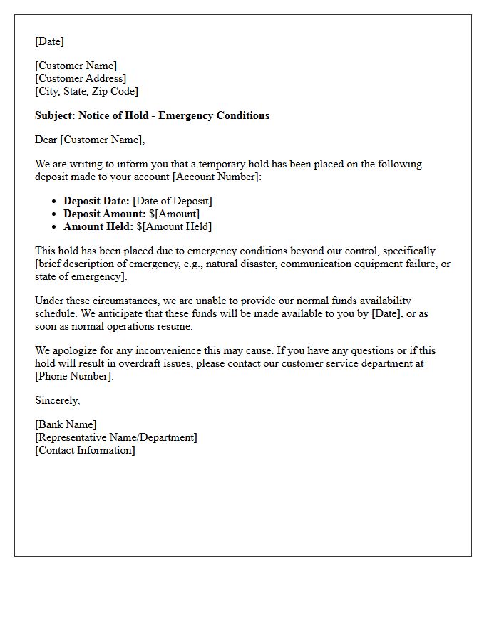 Emergency Conditions Funds Hold Letter