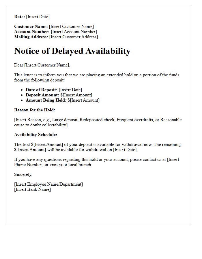 Extended Deposit Hold Notification Letter
